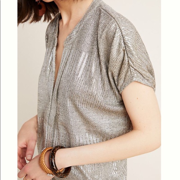 Bishop + Young Metallic Blake Gold Metallic blouse M by Anthropologie NICE! - Picture 4 of 8